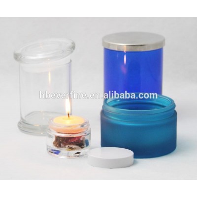 Frosted glass candle jar with lid(metal or wood)